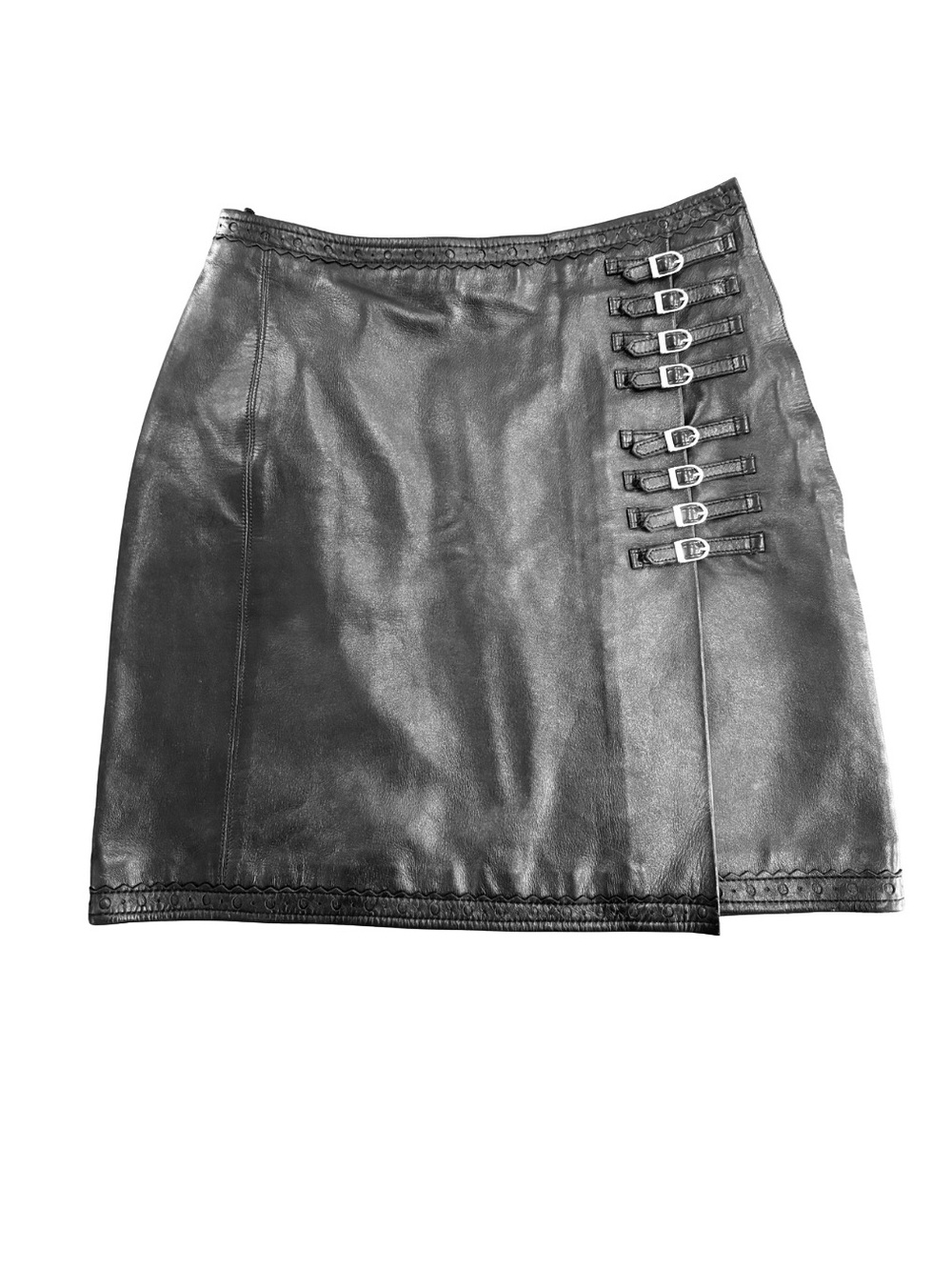 Vintage Christian Dior Boutique Leather Buckle Skirt FR 38/US 6 27” waist